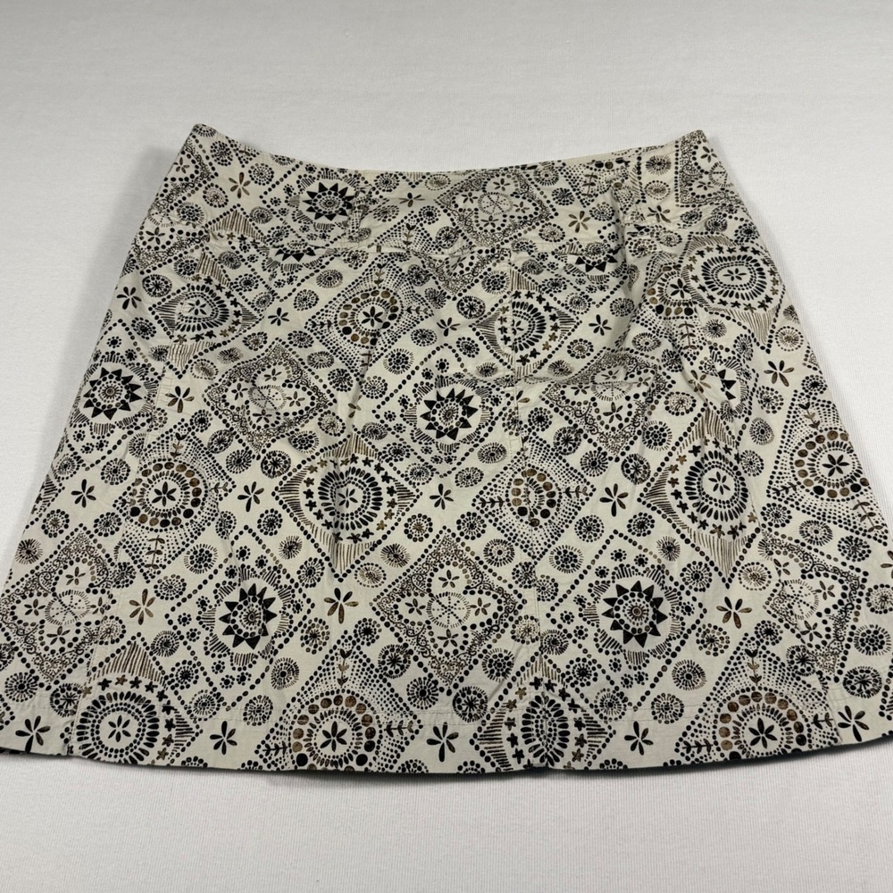 Boho Medallion M Print Cotton Mini Skort 32W Cream Brown Geometric festival golf